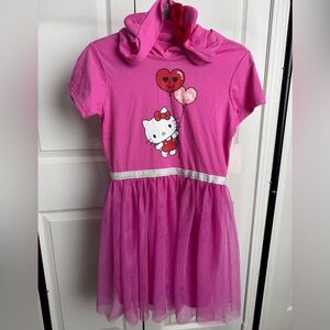 Hello Kitty Pink Dress With Red  Bow And Ears Accents On Hoddie. NWT